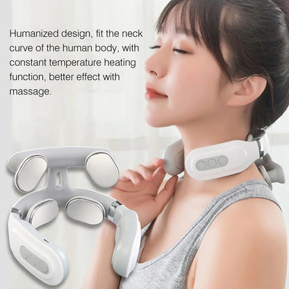 4 Head Neck Massage Machine USB Rechargeable Spine Protection Massager 6 Modes Hot Pressing Massage Machine for Home Office