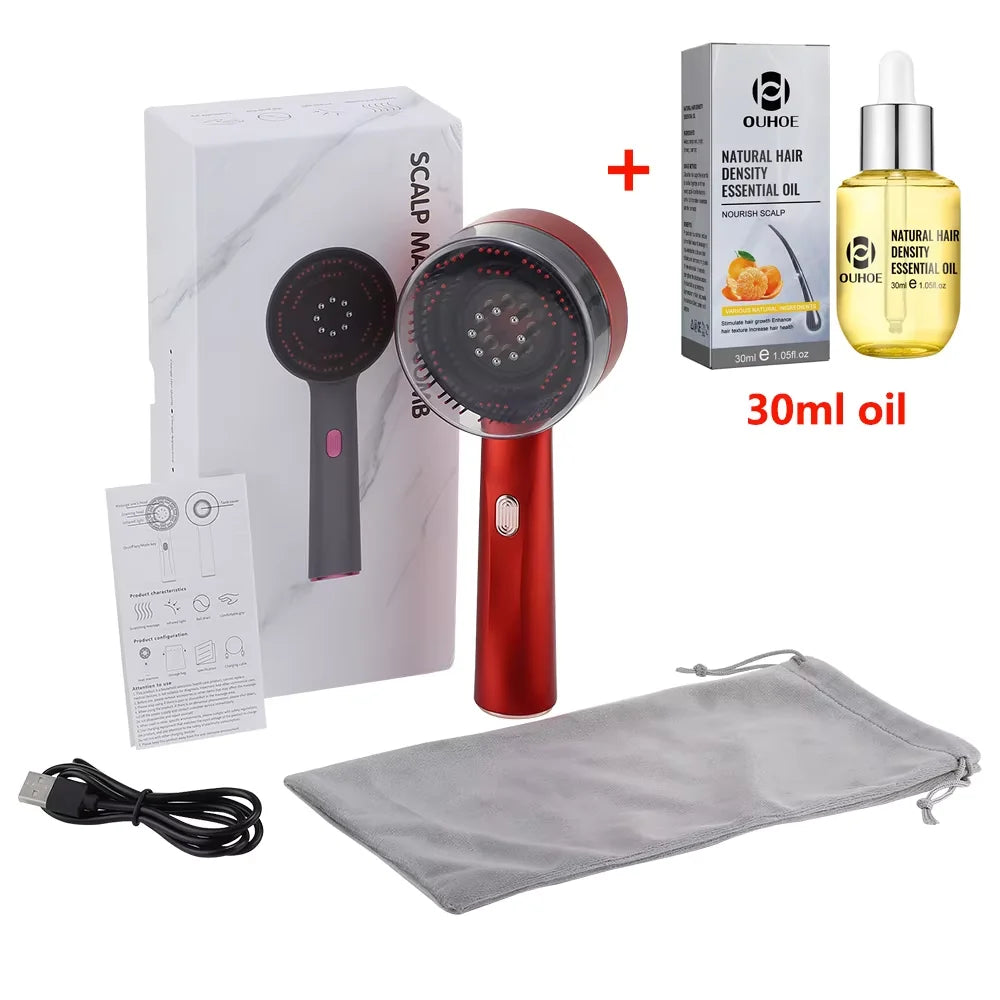 Caia™ 3 Modes Electric Vibration Massage Comb Red Light Hair Growth Massage Scalp Brush Oil Liquid Applicator Head Massager Anti Loss
