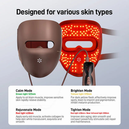 Caia™ Red Light Therapy LED Facial Mask Silicone Red Light Photon Skin Rejuvenation Wrinkle Removal Anti Acne Shrink Pores